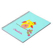 かわいいパーソナライズされたフクロウイエローピンクイラストレーション ノートブック (左側)