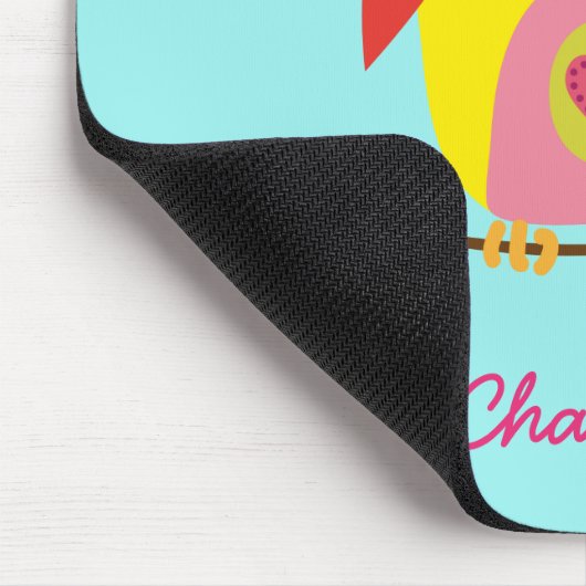 かわいいパーソナライズされたフクロウイエローピンクイラストレーション マウスパッド (コーナー)