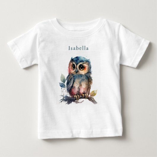 かわいいパーソナライズされたフクロウベビーTシャツ ベビーTシャツ (正面)