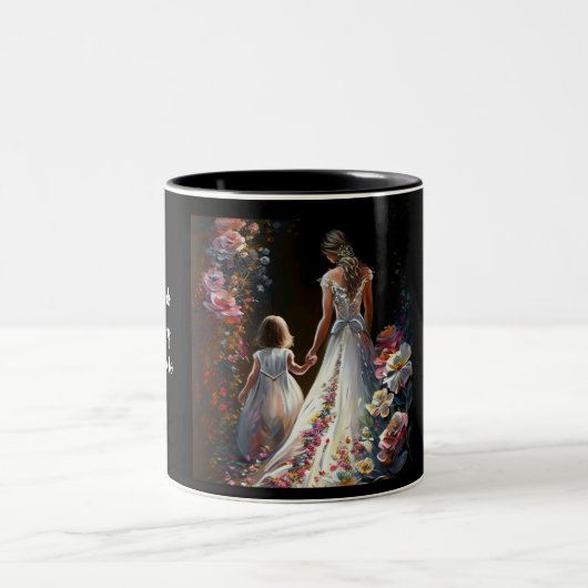 かわいいパーソナライズされたフローラ母の日ママの娘 ツートーンマグカップ (中央)
