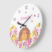 かわいいパーソナライズされたヘッジホッグキッズベッドルーム ラージ壁時計 (傾斜)