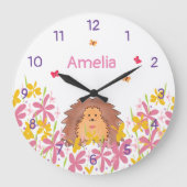 かわいいパーソナライズされたヘッジホッグキッズベッドルーム ラージ壁時計 (正面)