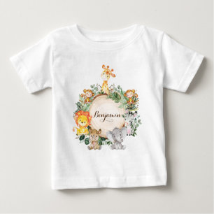 かわいいパーソナライズされたベビージャングルサファリ動物 ベビーTシャツ