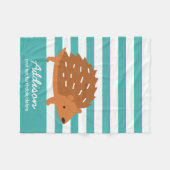 かわいいパーソナライズされたベビーハリネズミストライプの動物 フリースブランケット (正面(横))