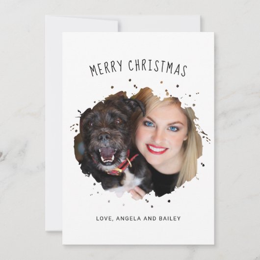 かわいいパーソナライズされたペットのスプラッシュフォトクリスマス シーズンカード (正面)