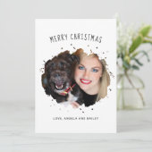 かわいいパーソナライズされたペットのスプラッシュフォトクリスマス シーズンカード (スタンド正面)