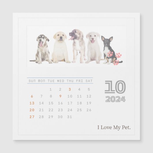かわいいパーソナライズされたペット好き2024フォトカレンダー (正面)