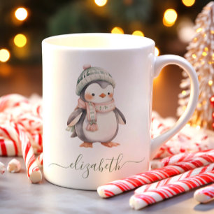 かわいいパーソナライズされたペンギンのクリスマス コーヒーマグカップ
