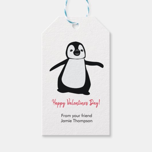 かわいいパーソナライズされたペンギンの友人キッズバレンタイン ギフトタグ (正面)