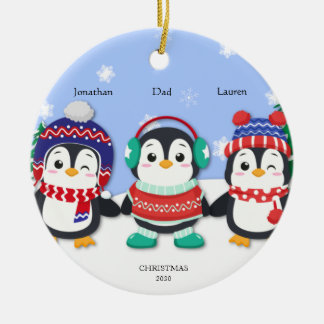 かわいいパーソナライズされたペンギンの雪景色 セラミックオーナメント