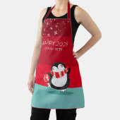 かわいいパーソナライズされたペンギンハッピー20XXホリデーエプロン エプロン (インサイチュ)