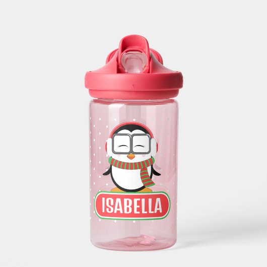 かわいいパーソナライズされたペンギン水瓶 ウォーターボトル (正面)