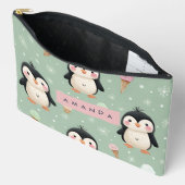 かわいいパーソナライズされたペンギン&アイスクリームパターン アクセサリーポーチ (見開き)