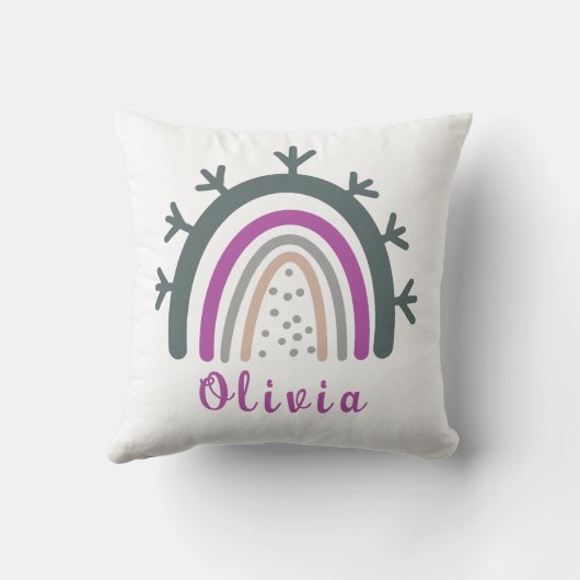 かわいいパーソナライズされたボホレインボーで名前 クッション (裏面)