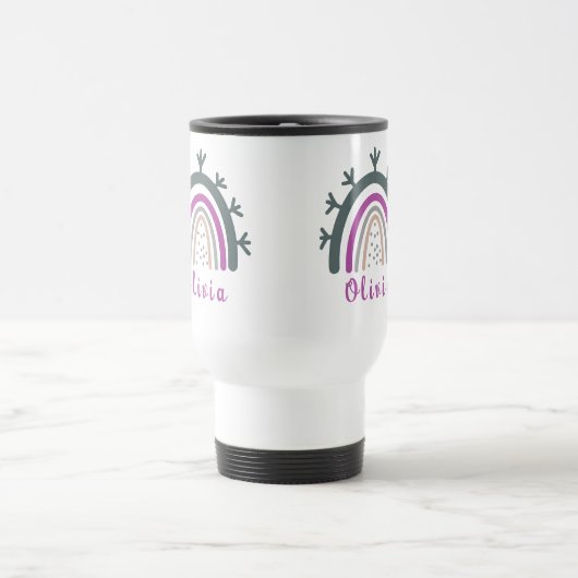 かわいいパーソナライズされたボホレインボーで名前 トラベルマグ (中央)