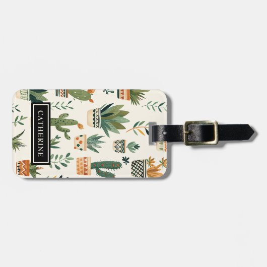 かわいいパーソナライズされたボホ鉢植えプラントラゲッジタグ ラゲッジタグ (正面横)