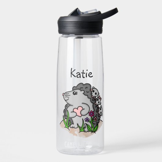 かわいいパーソナライズされたマンガのハリネズミ ウォーターボトル (左面)
