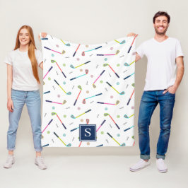 かわいいパーソナライズされたモノグラムゴルフパタン女子 フリースブランケット