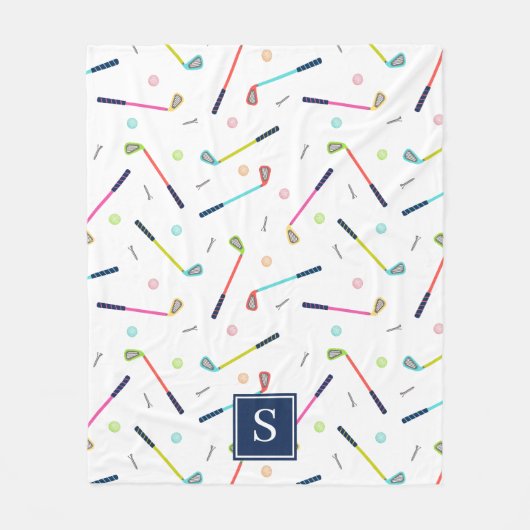 かわいいパーソナライズされたモノグラムゴルフパタン女子 フリースブランケット (正面)