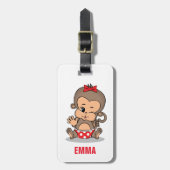 かわいいパーソナライズされたモンキーガールラゲッジタグ（手を振る） ラゲッジタグ (正面縦)