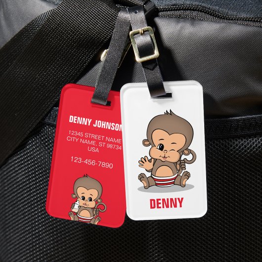 かわいいパーソナライズされたモンキーラゲッジタグ（手を振る） ラゲッジタグ