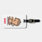 かわいいパーソナライズされたモンキーラゲッジタグ（手を振る） ラゲッジタグ (正面横)