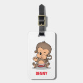 かわいいパーソナライズされたモンキーラゲッジタグ（手を振る） ラゲッジタグ (正面縦)