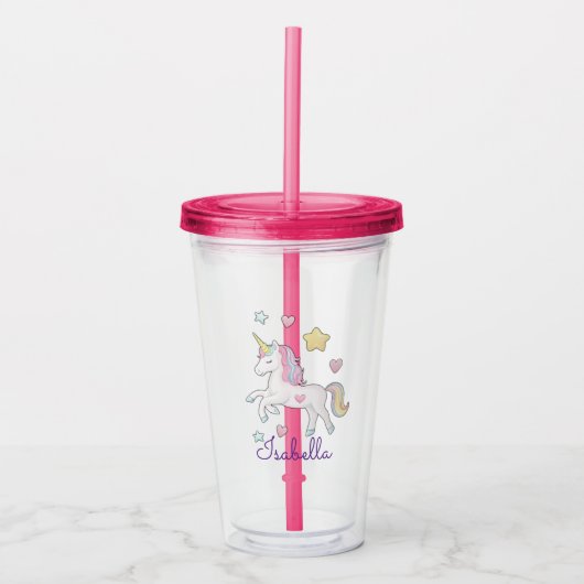 かわいいパーソナライズされたユニコーンお洒落レインボー アクリルタンブラー (正面)