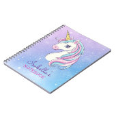 かわいいパーソナライズされたユニコーン虹の紫のノート ノートブック (左側)