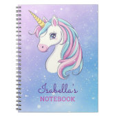 かわいいパーソナライズされたユニコーン虹の紫のノート ノートブック (正面)