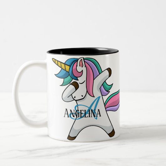 かわいいパーソナライズされたユニコーン ツートーンマグカップ (左)