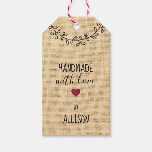 かわいいパーソナライズされたラブファブリックフェイク手作り ギフトタグ (正面)