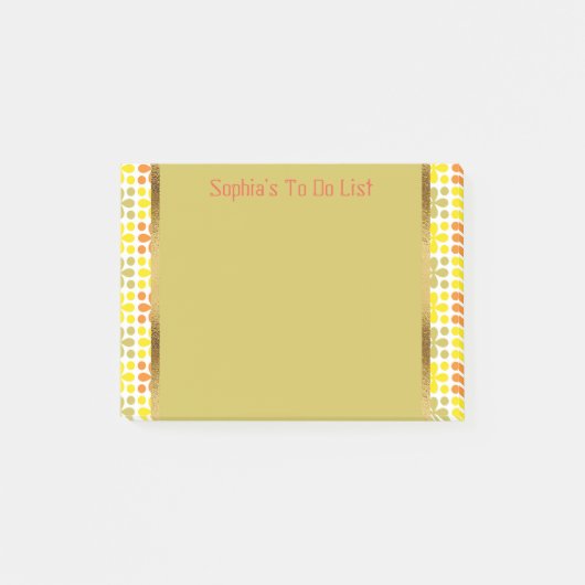 かわいいパーソナライズされたレトロイエローオレンジグリーンホワイト ポストイット (正面)