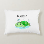 かわいいパーソナライズされた亀の漫画の名前 アクセントクッション (正面)