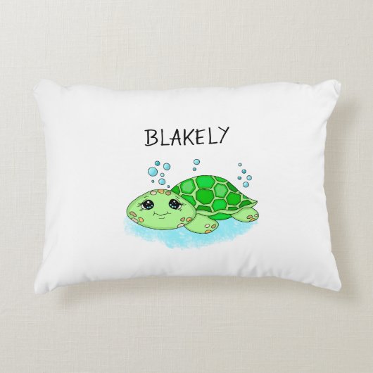 かわいいパーソナライズされた亀の漫画の名前 アクセントクッション (正面)