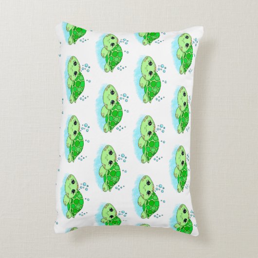 かわいいパーソナライズされた亀の漫画の名前 アクセントクッション (裏面(縦))