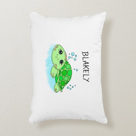 かわいいパーソナライズされた亀の漫画の名前 アクセントクッション (正面(垂直))
