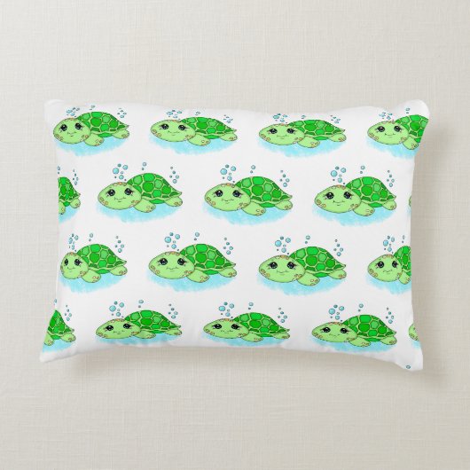 かわいいパーソナライズされた亀の漫画の名前 アクセントクッション (裏面)