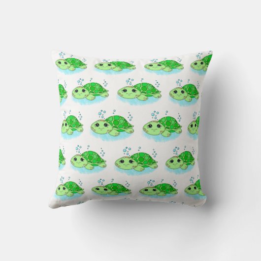 かわいいパーソナライズされた亀の漫画の名前 クッション (裏面)