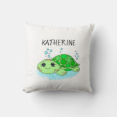 かわいいパーソナライズされた亀の漫画の名前 クッション (正面)