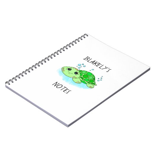 かわいいパーソナライズされた亀の漫画の名前 ノートブック (左側)
