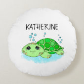 かわいいパーソナライズされた亀の漫画の名前 ラウンドクッション (正面)
