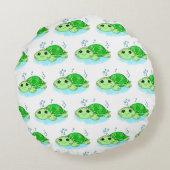 かわいいパーソナライズされた亀の漫画の名前 ラウンドクッション (裏面)