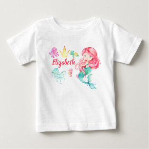 かわいいパーソナライズされた人魚の海の下誕生日 ベビーTシャツ