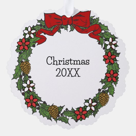 かわいいパーソナライズされた写真クリスマスリース オーナメントカード (裏面)