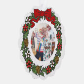 かわいいパーソナライズされた写真クリスマスリース オーナメントカード (右)