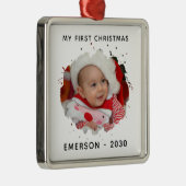 かわいいパーソナライズされた写真名の年の初めてのクリスマス メタルオーナメント (右)