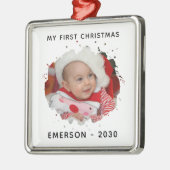 かわいいパーソナライズされた写真名の年の初めてのクリスマス メタルオーナメント (左)
