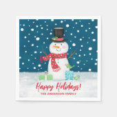 かわいいパーソナライズされた冬の雪だるまクリスマス スタンダードカクテルナプキン (正面)