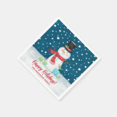 かわいいパーソナライズされた冬の雪だるまクリスマス スタンダードカクテルナプキン (角)